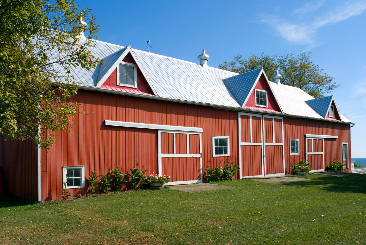 red barn with metal siding